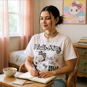 NGOrder Hello Kitty Tee ✦ Pastel Pink Tie Dye Oversized Graphic Top L ✦ Kawaii